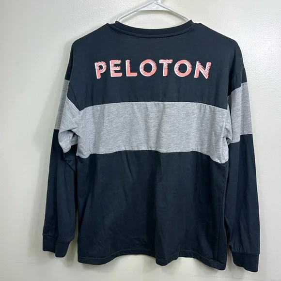 Peloton Make Waves Grey and Peach Striped Long Sleeve Shirt, Medium - Picture 5 of 7